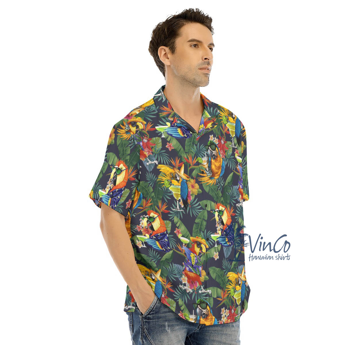 Funny Cocktails Parrot Tropical Hawaiian Shirt