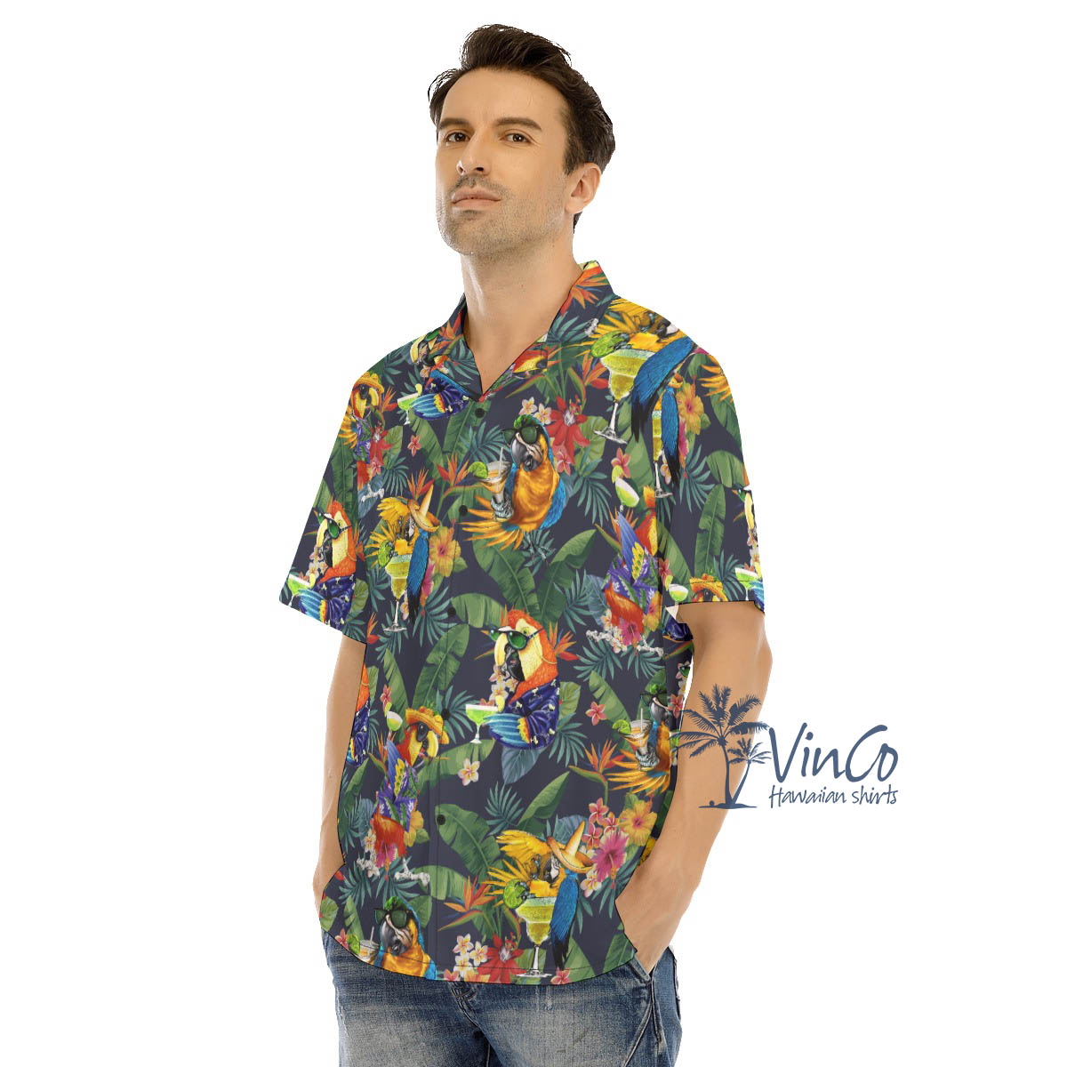 Funny Cocktails Parrot Tropical Hawaiian Shirt