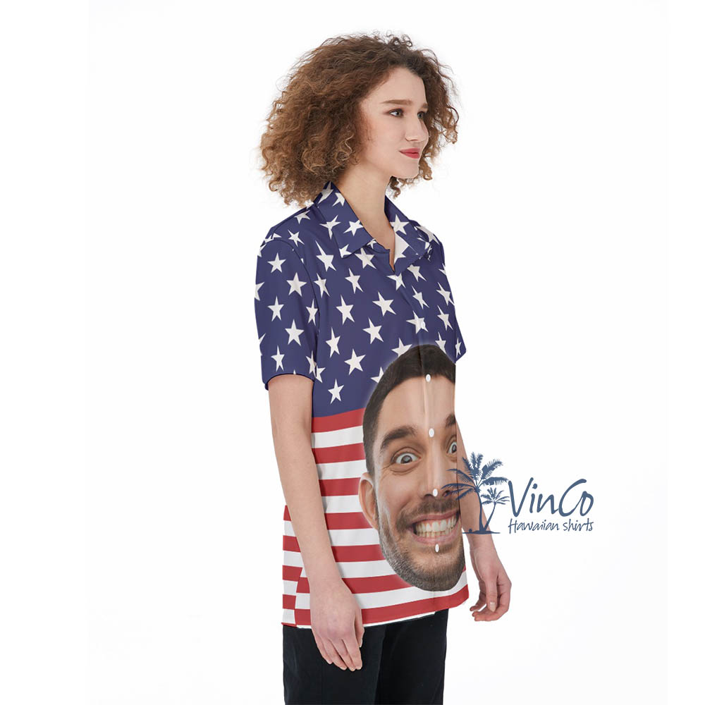 Custom Face USA Flag Hawaiian Shirt For Women