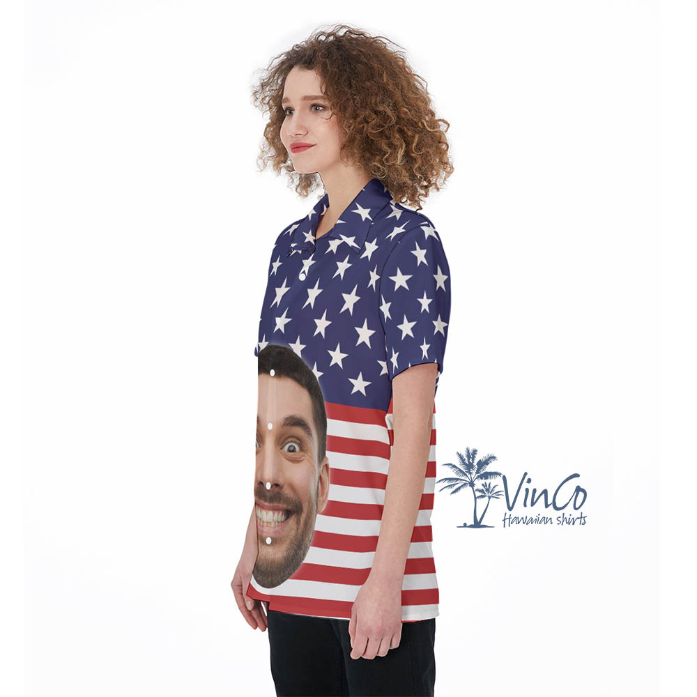 Custom Face USA Flag Hawaiian Shirt For Women