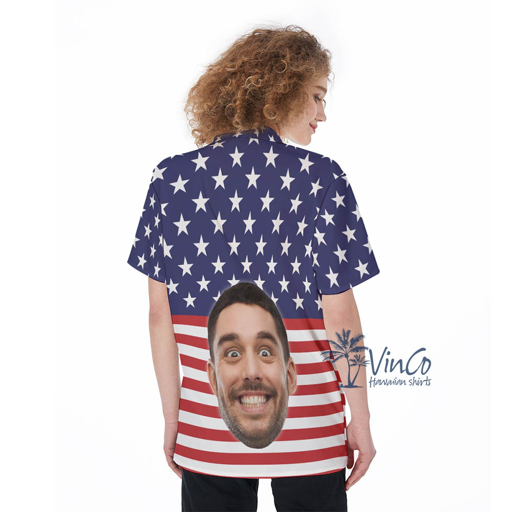 Custom Face USA Flag Hawaiian Shirt For Women