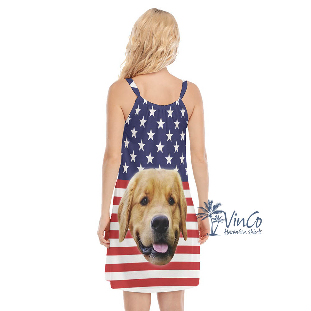 Custom Dog Face Patriotic USA Women's Dress