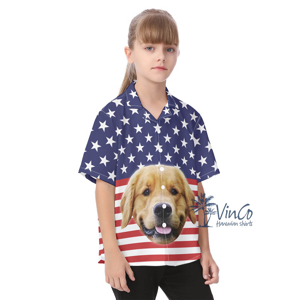 Kid's 4th Of July Custom Hawaiian Shirt With Dog Faces
