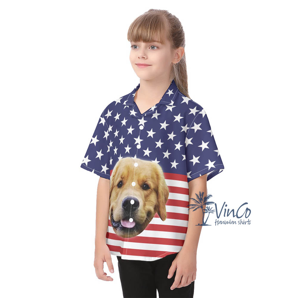 Kid's 4th Of July Custom Hawaiian Shirt With Dog Faces