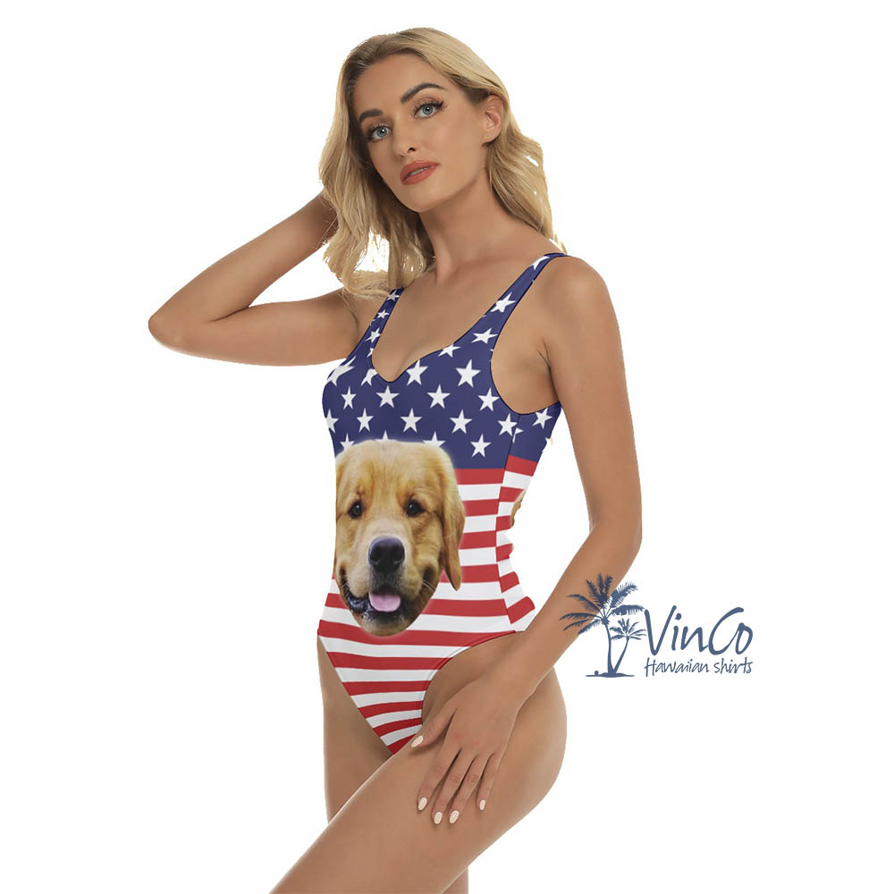 Custom Pet Face 4th Of July Swimsuits For Women