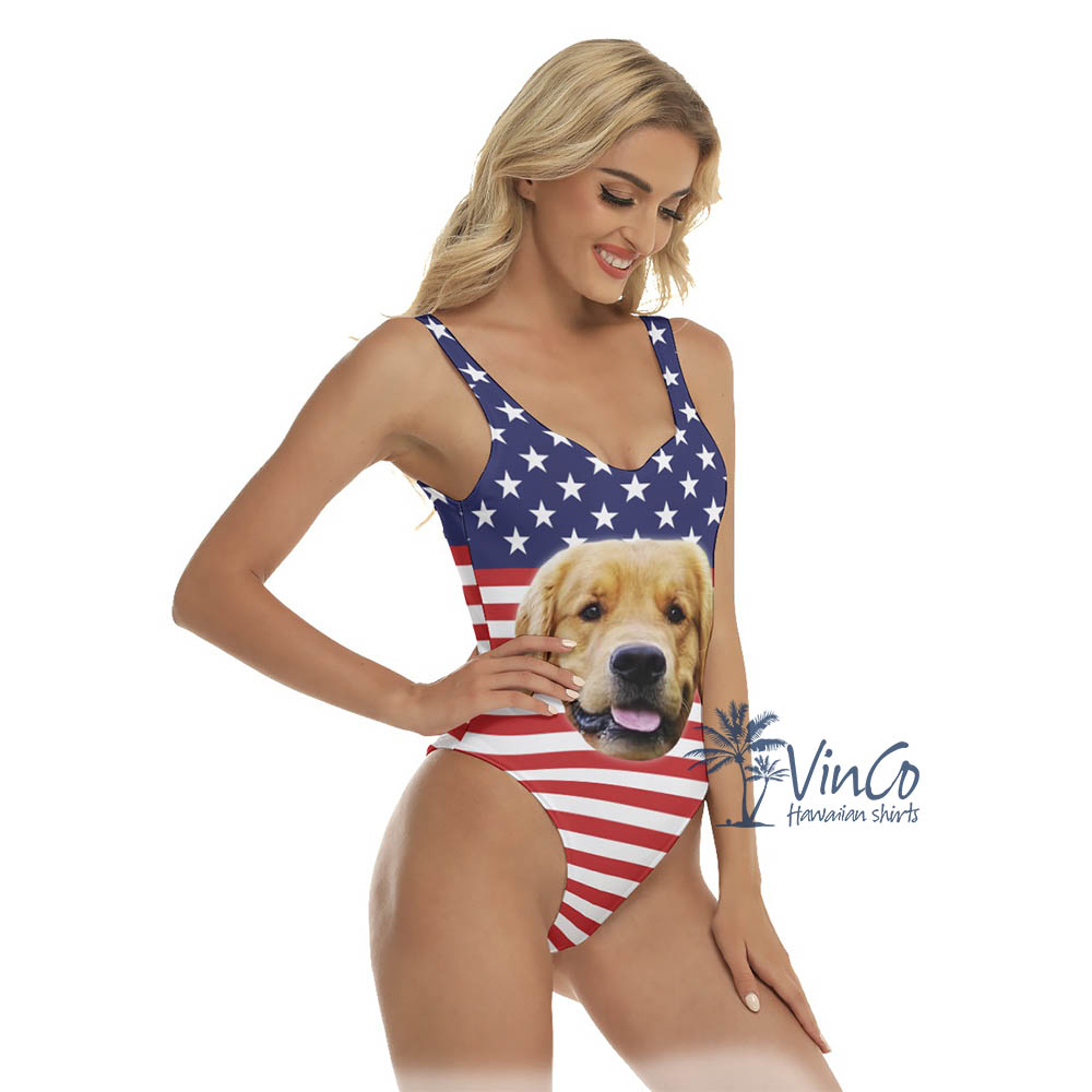 Custom Pet Face 4th Of July Swimsuits For Women