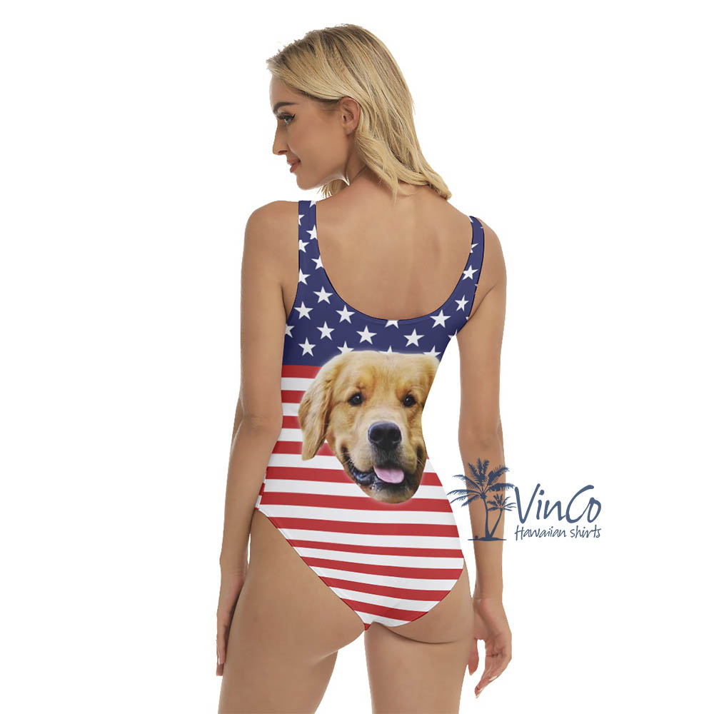 Custom Pet Face 4th Of July Swimsuits For Women