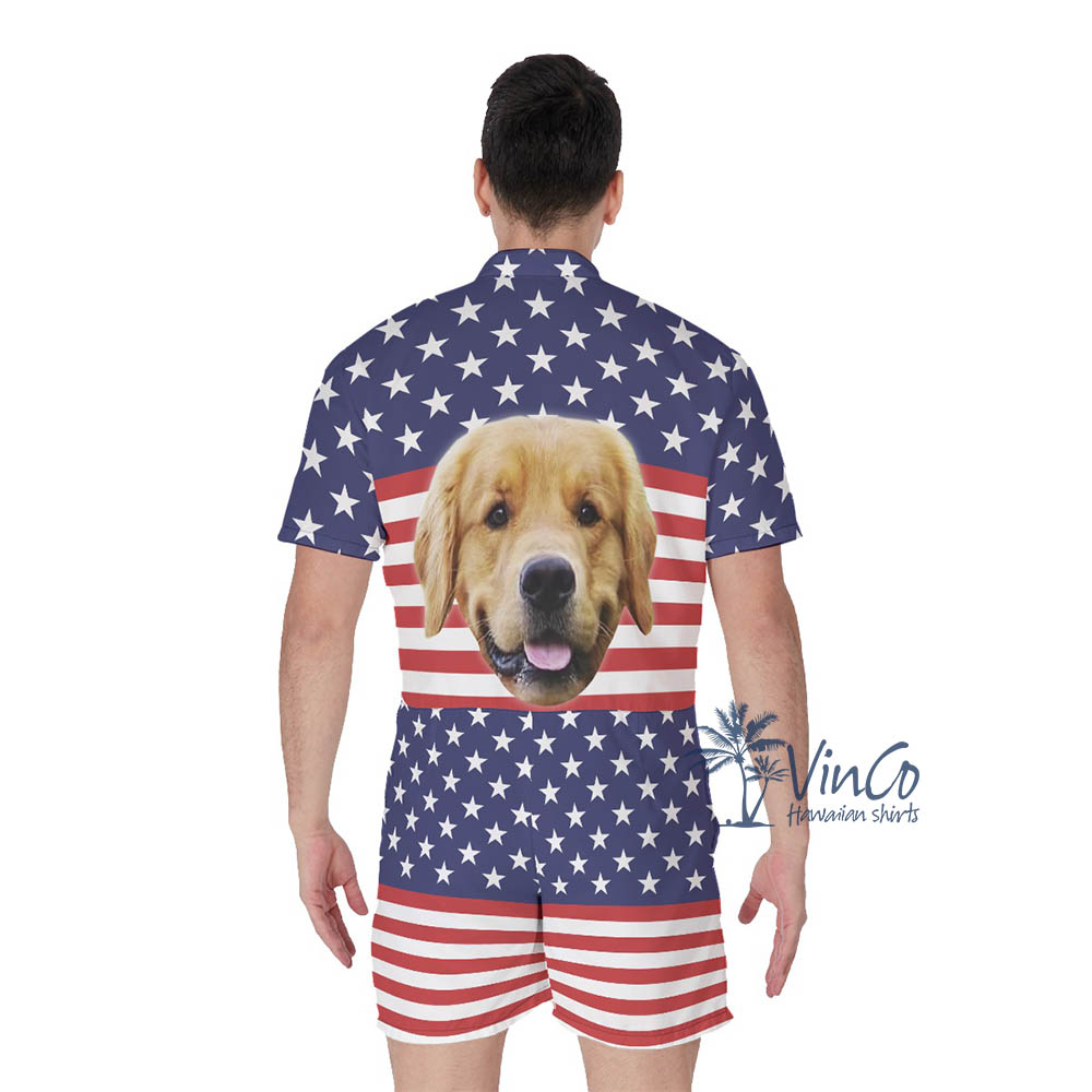Custom Dog Face American Flag Romper For Men