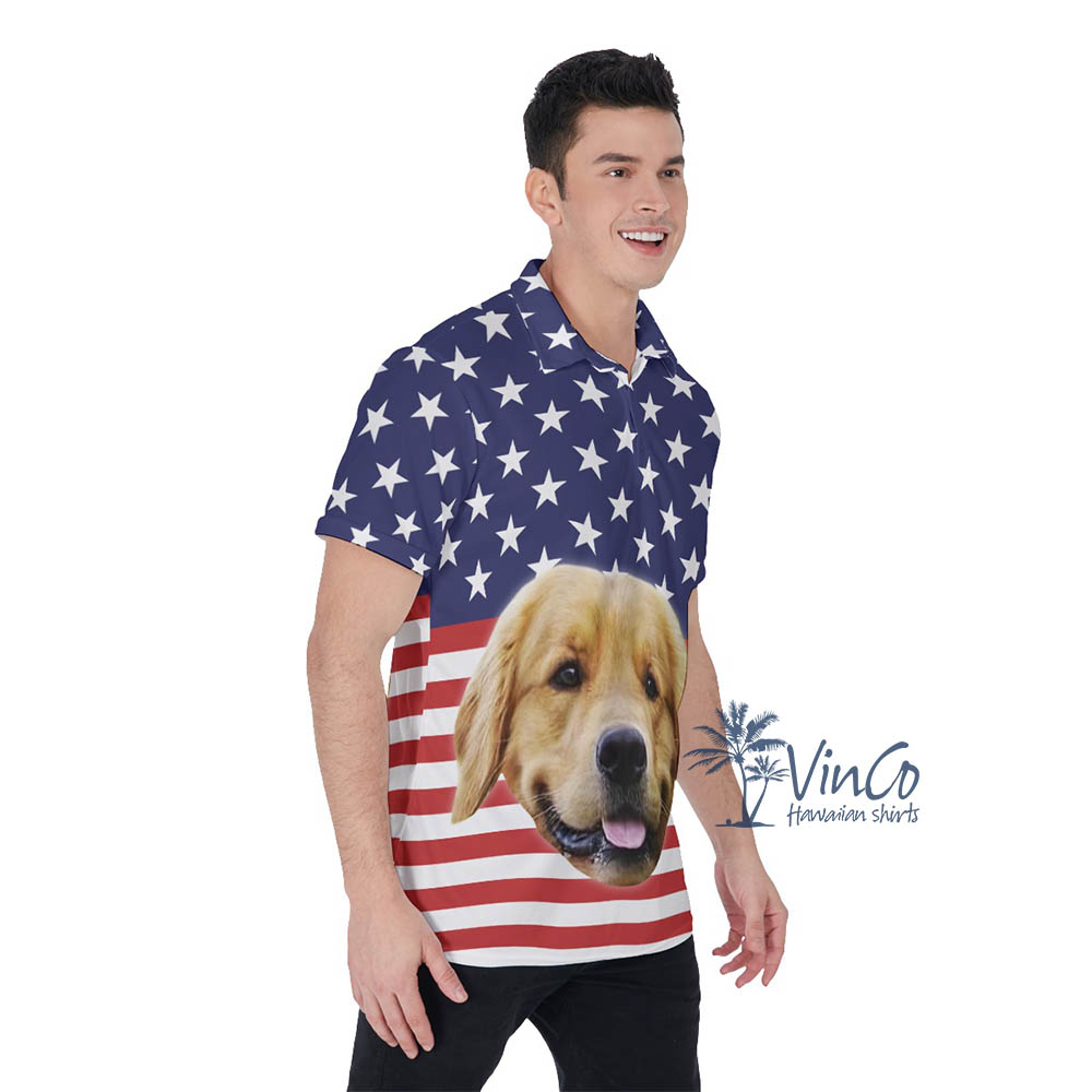 Custom Dog Patriotic Hawaiian Polo Shirt For Men