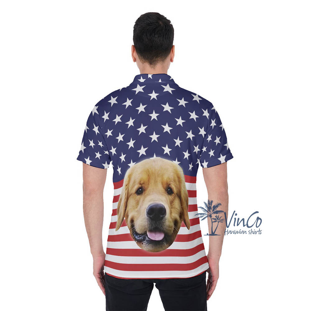 Custom Dog Patriotic Hawaiian Polo Shirt For Men