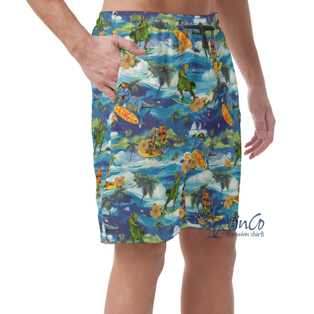 Tropical Surfing Dinosaur Hawaiian Summer Shorts For Men