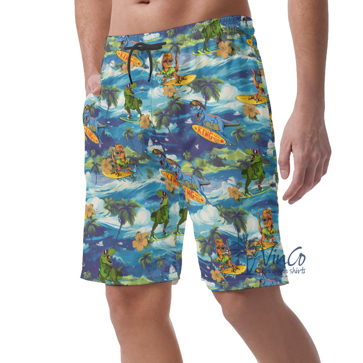 Tropical Surfing Dinosaur Hawaiian Summer Shorts For Men