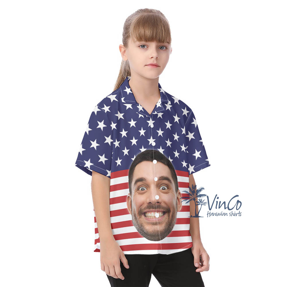 Personalized Faces American Flag Kid's Button Hawaiian Shirt