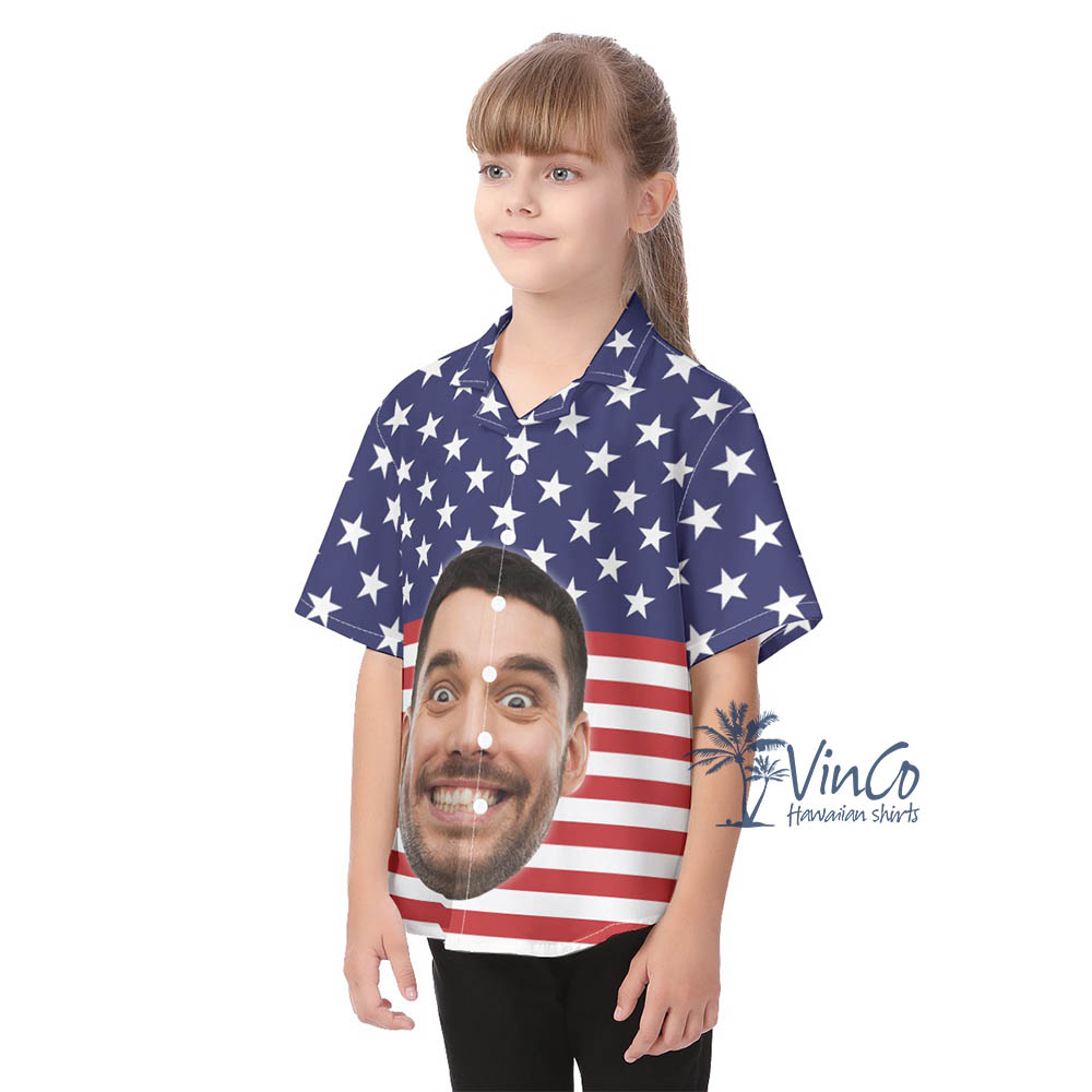 Personalized Faces American Flag Kid's Button Hawaiian Shirt