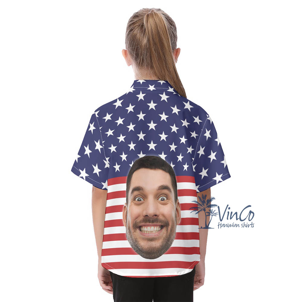 Personalized Faces American Flag Kid's Button Hawaiian Shirt