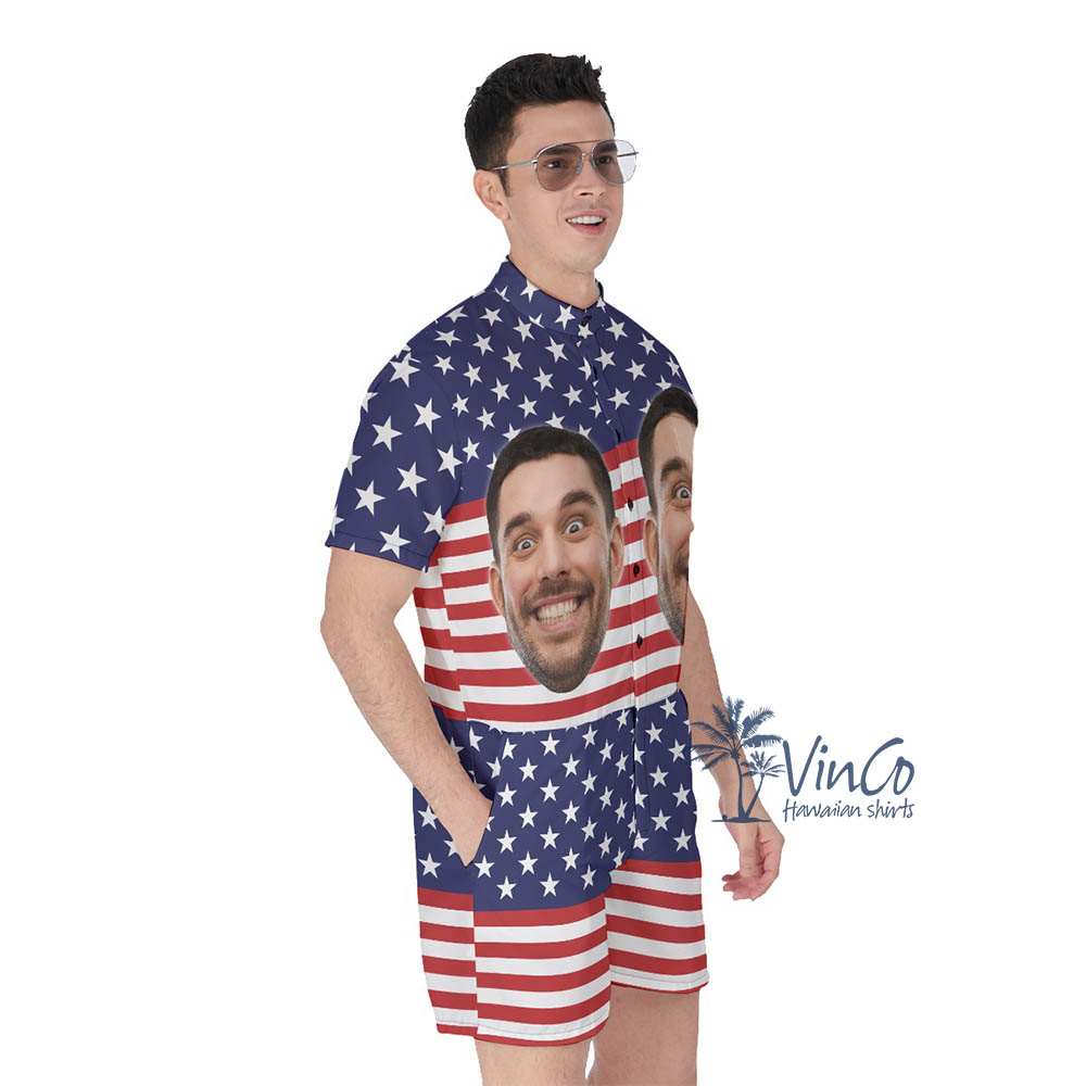 Funny Custom Face 4th Of July Men's Romper