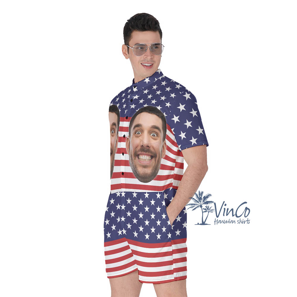 Funny Custom Face 4th Of July Men's Romper