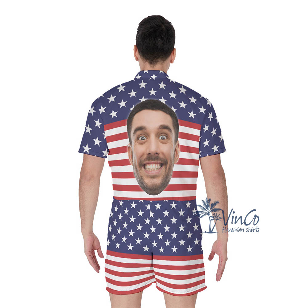 Funny Custom Face 4th Of July Men's Romper