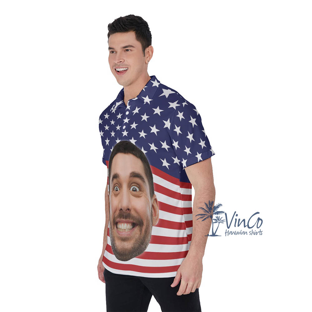 Custom Your Face Patriotic Hawaiian Polo Shirt