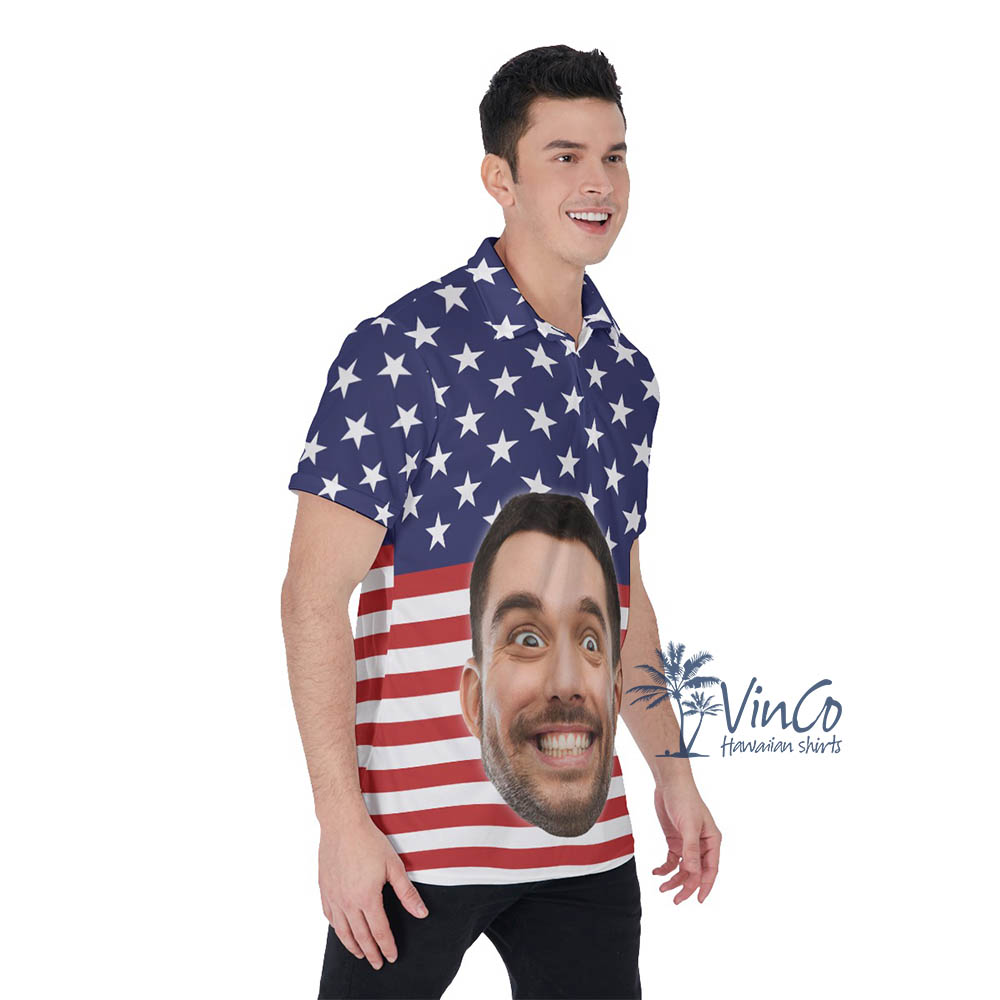 Custom Your Face Patriotic Hawaiian Polo Shirt