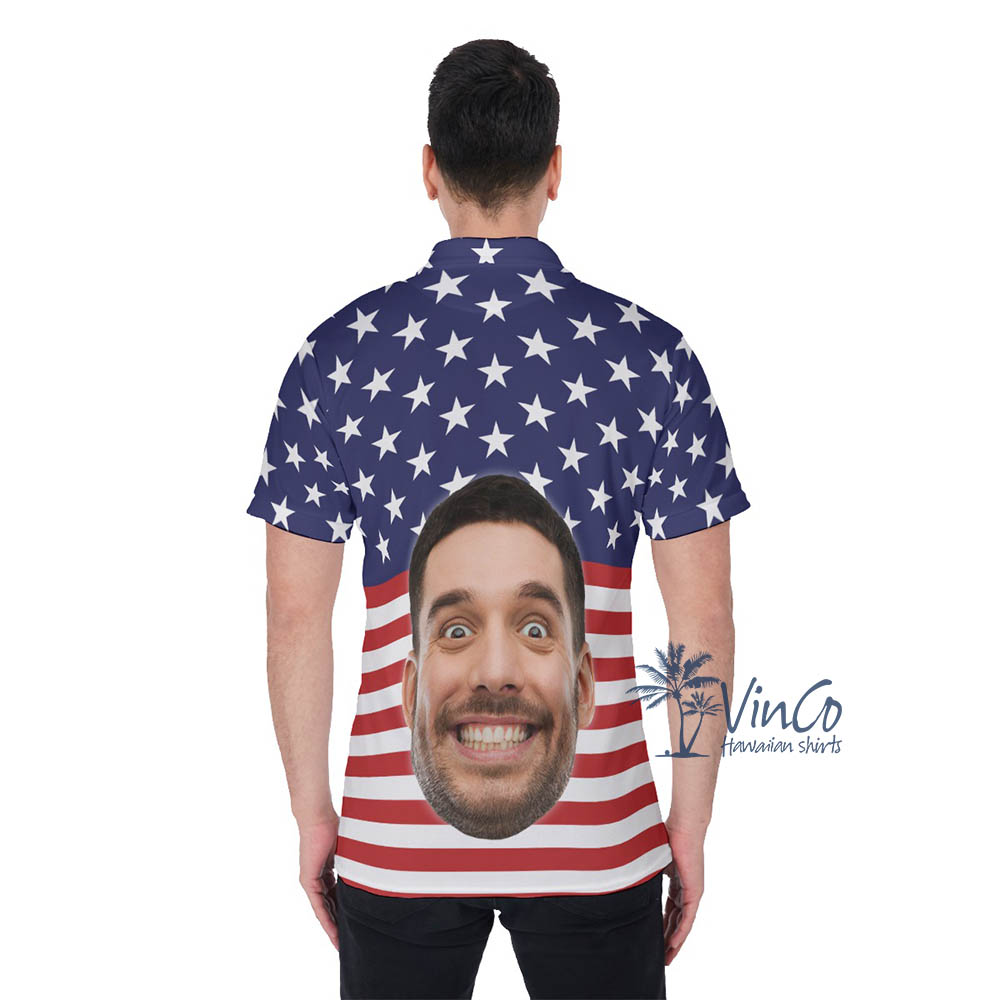 Custom Your Face Patriotic Hawaiian Polo Shirt