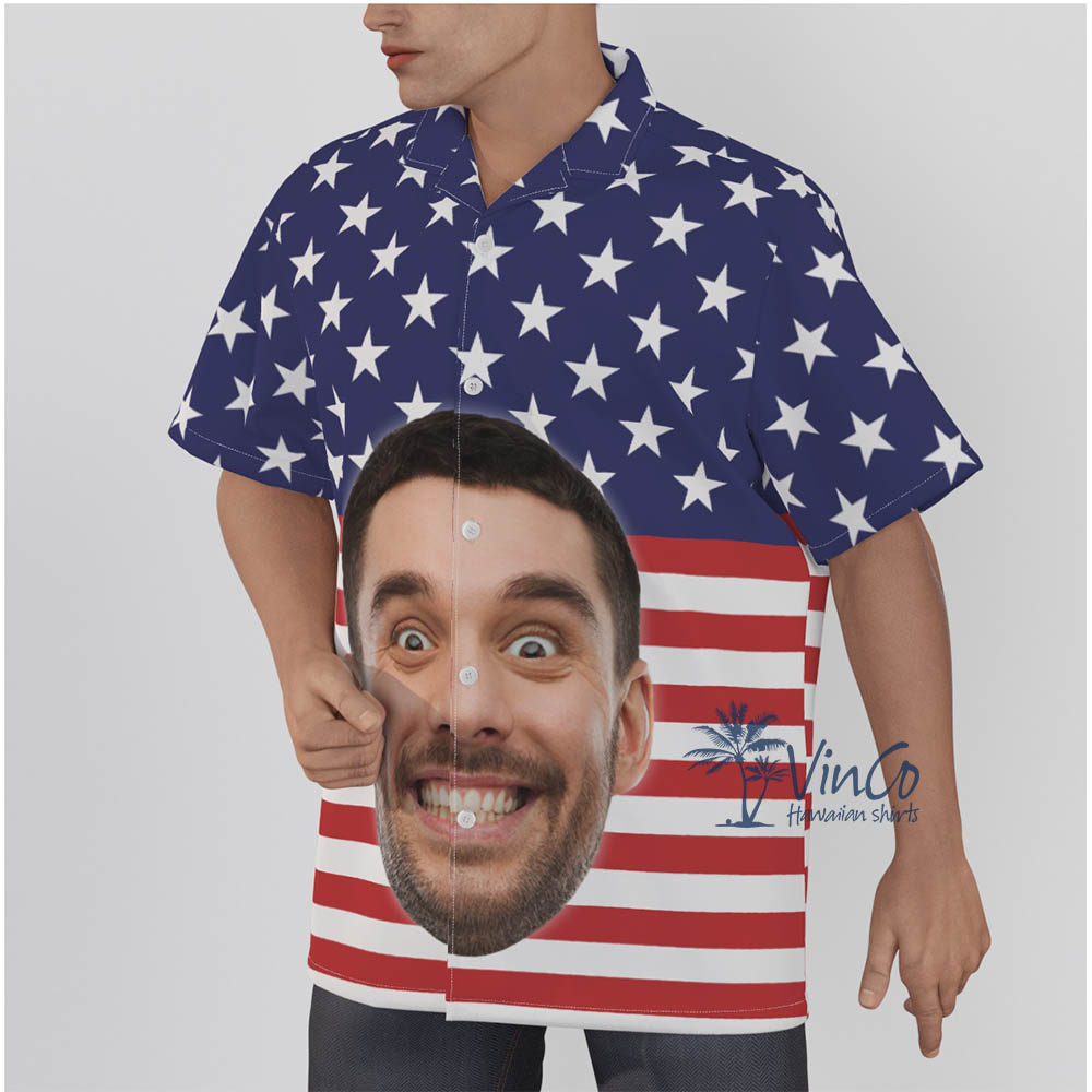 Custom Face American Flag Hawaiian Shirt For Men