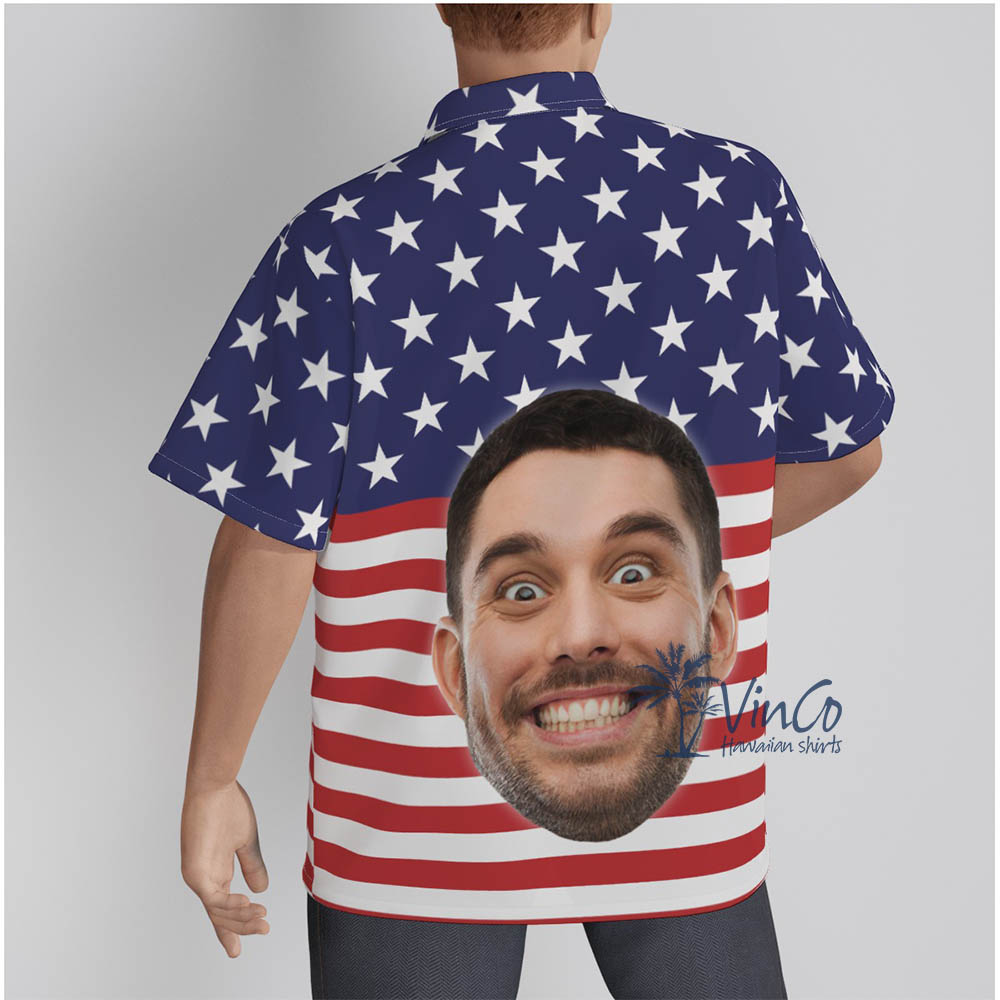 Custom Face American Flag Hawaiian Shirt For Men
