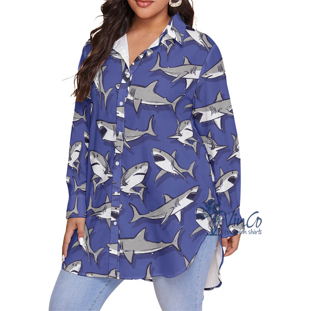 Funny Shark Plus Size Hawaiian Shirt For Women