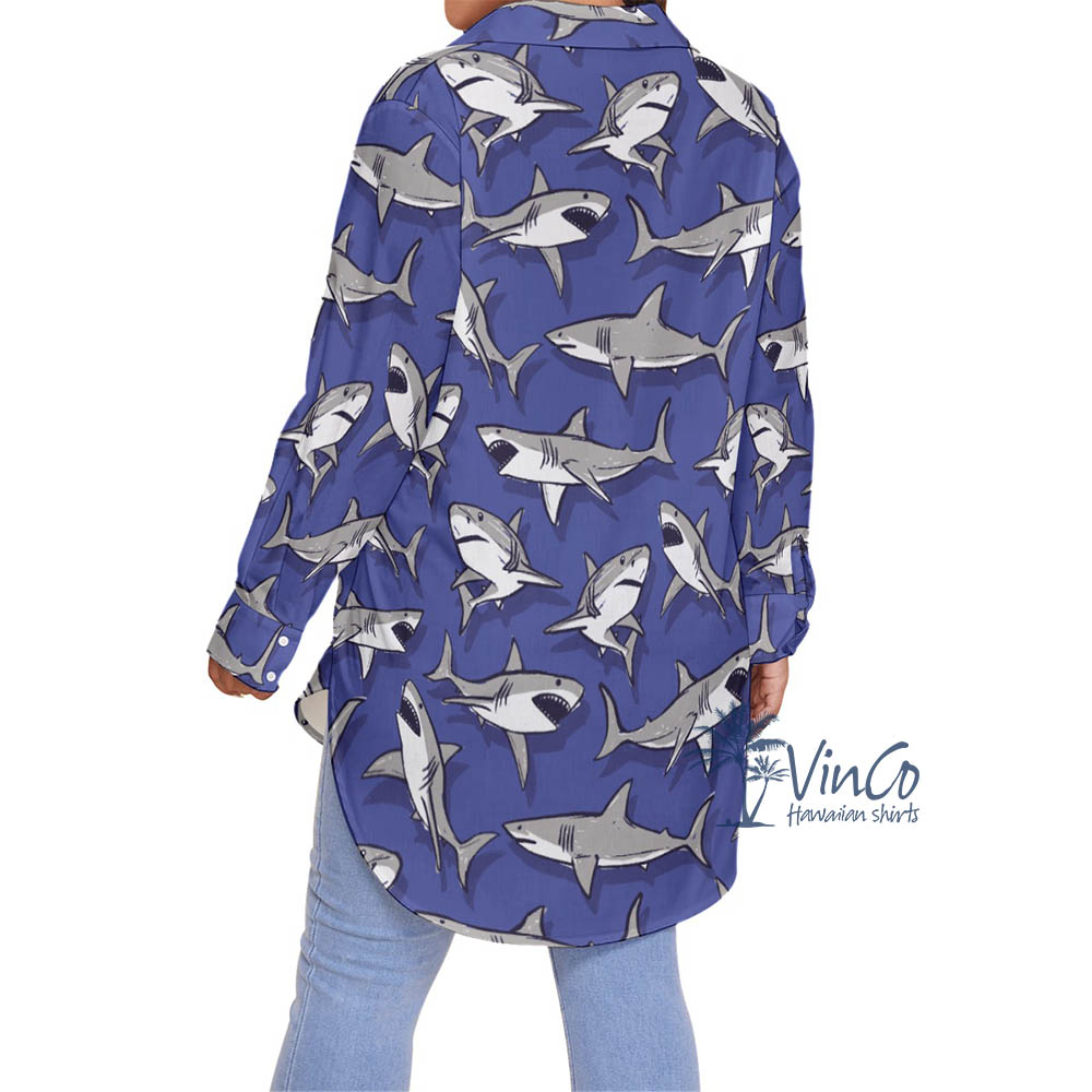 Funny Shark Plus Size Hawaiian Shirt For Women