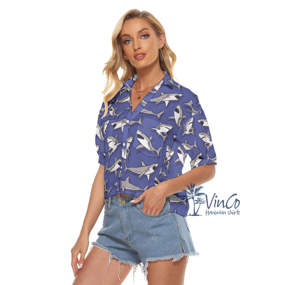 Shark Hawaiian Cropped Shirt For Women