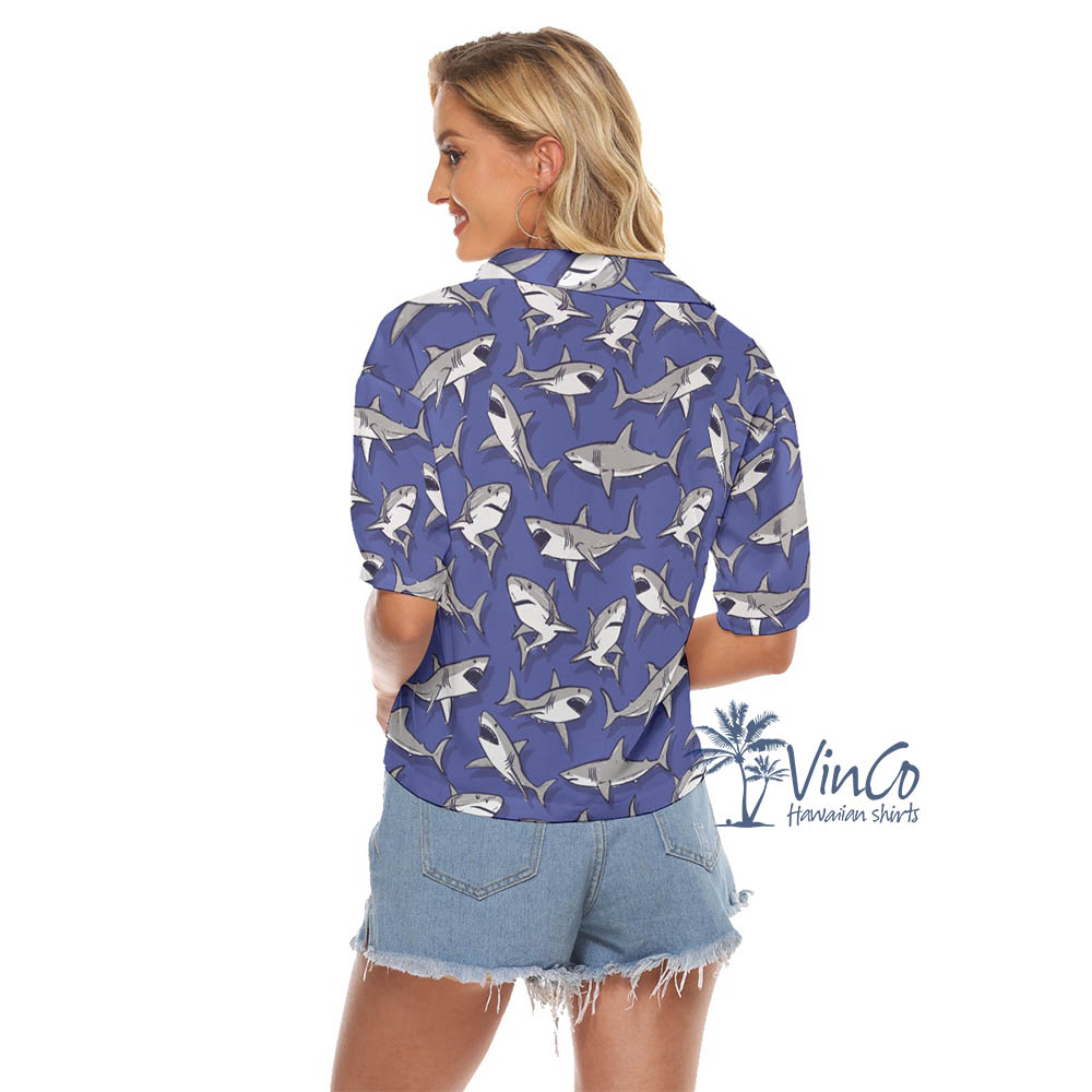 Shark Hawaiian Cropped Shirt For Women