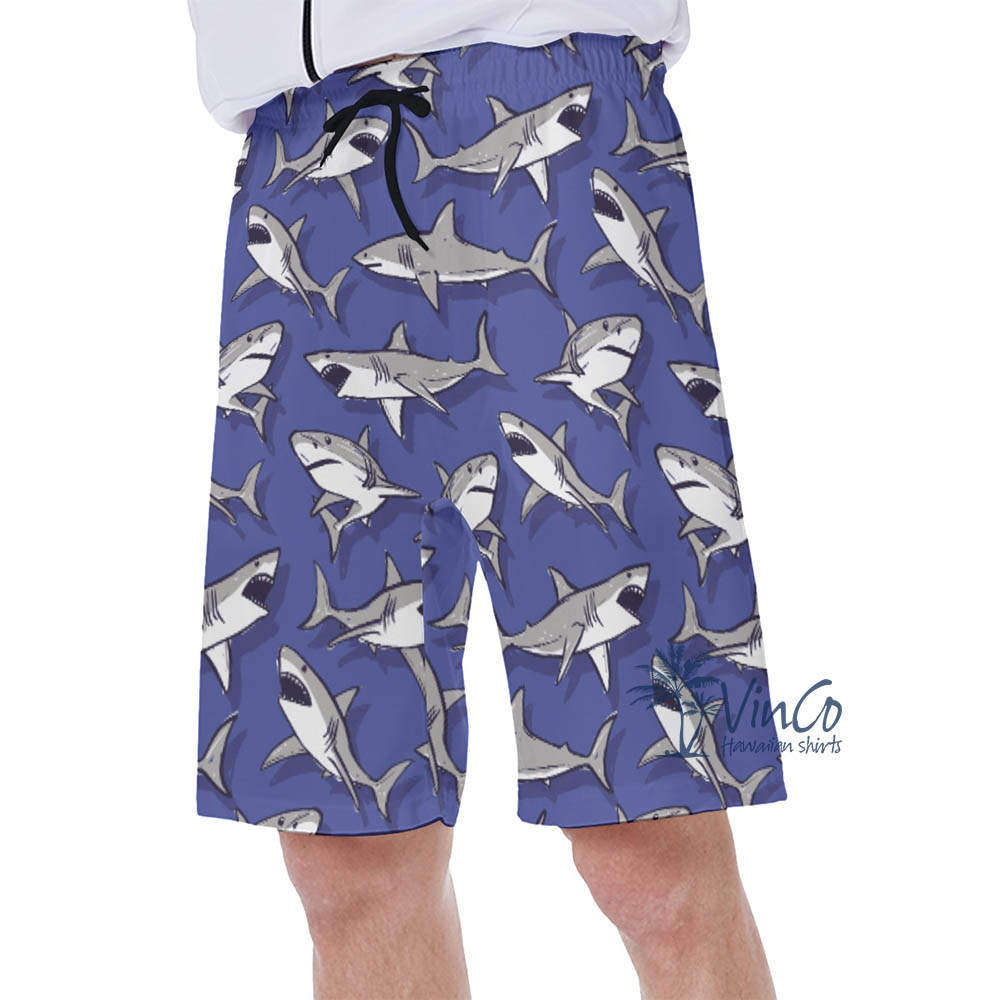 Shark Print Hawaiian Swim Trunks For Men