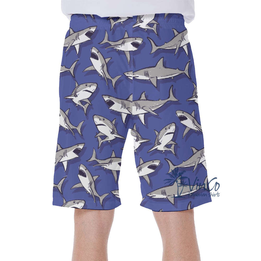 Shark Print Hawaiian Swim Trunks For Men