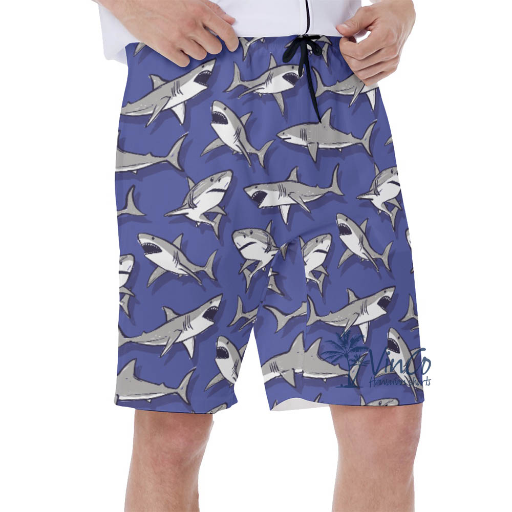 Shark Print Hawaiian Swim Trunks For Men