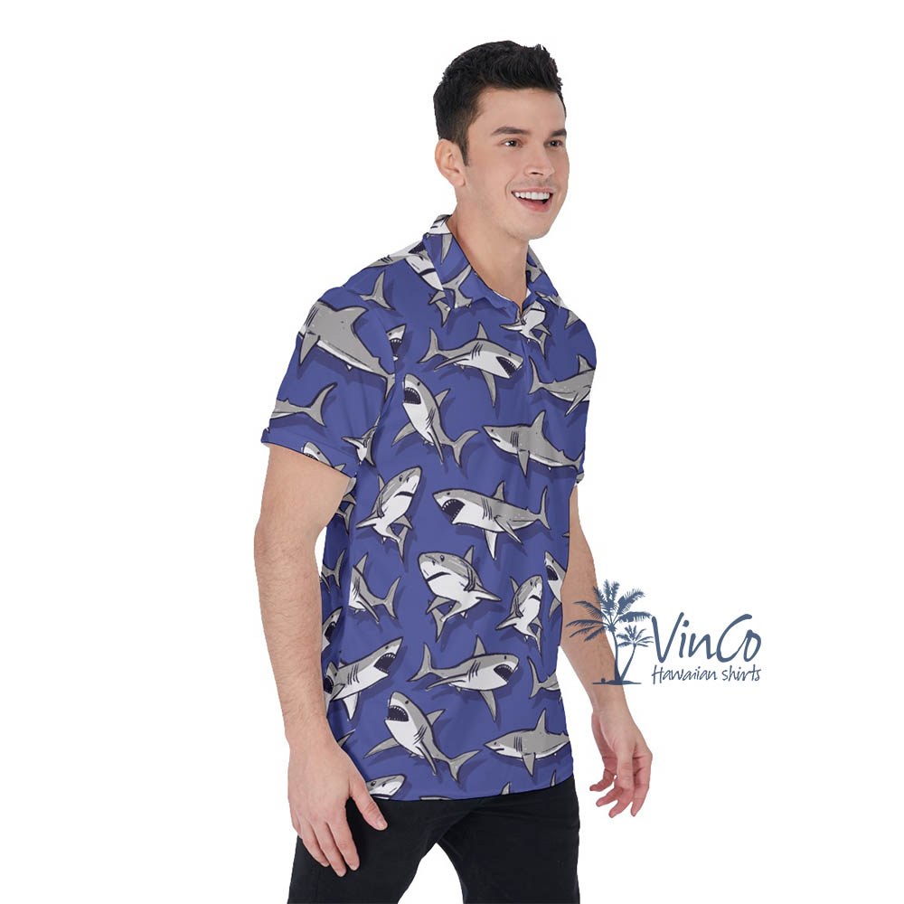Funny Shark Hawaiian Polo Shirt For Men
