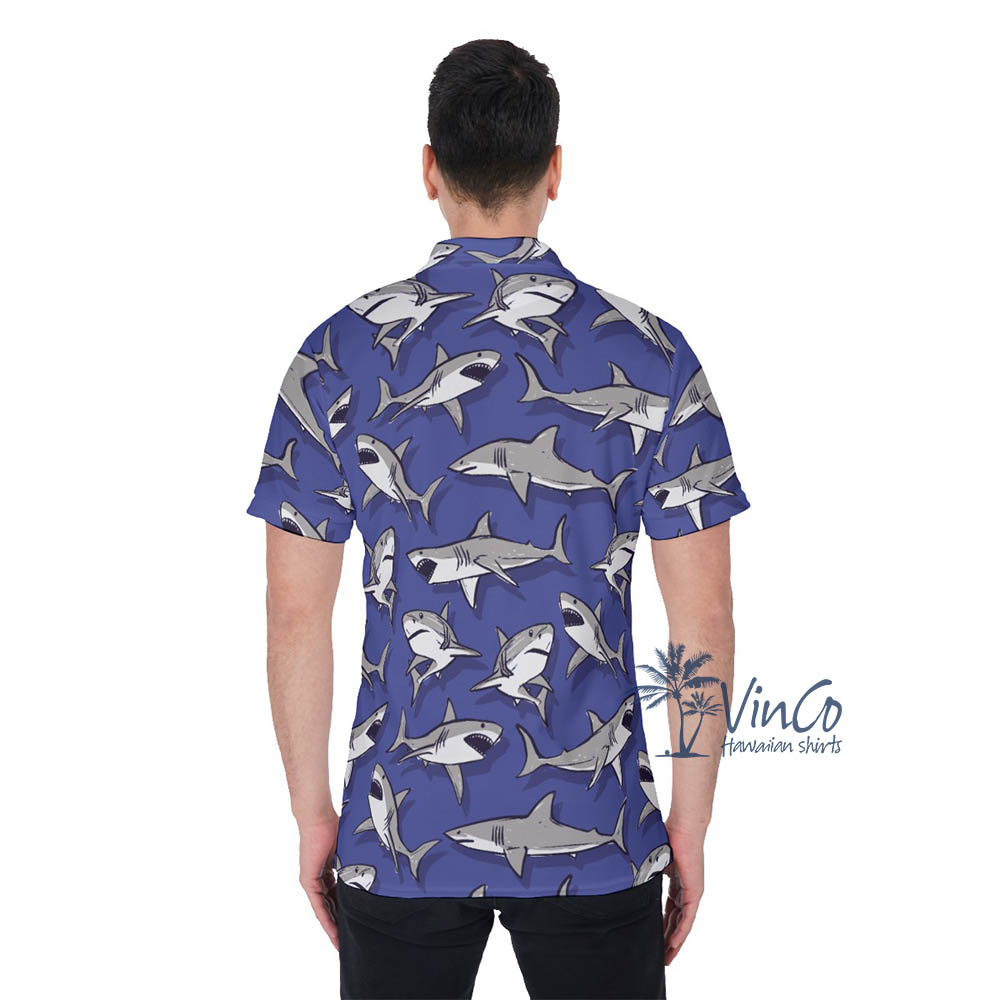 Funny Shark Hawaiian Polo Shirt For Men