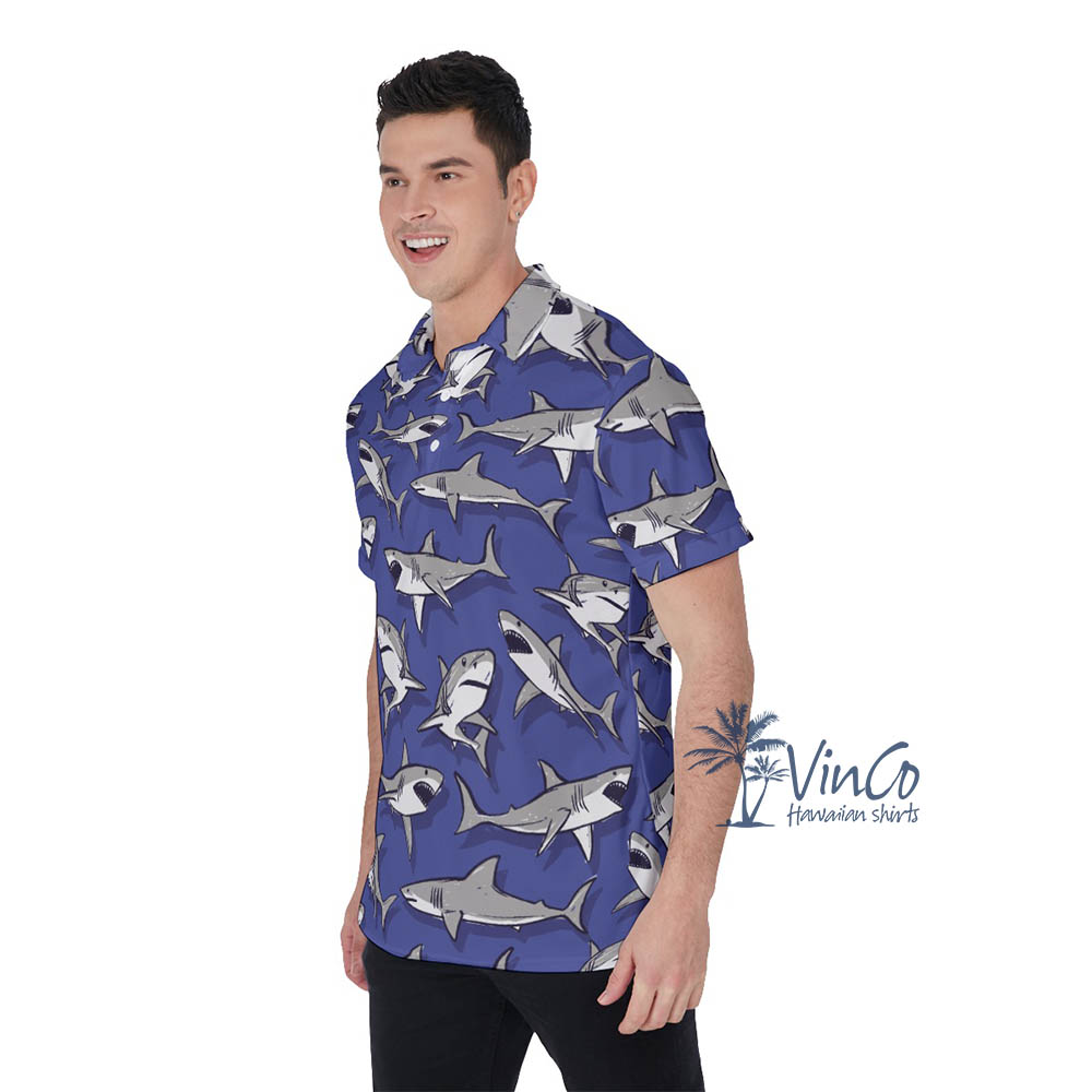 Funny Shark Hawaiian Polo Shirt For Men