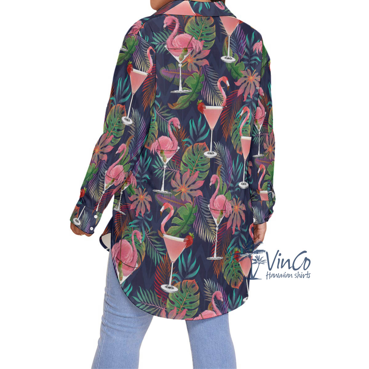 Funny Cocktails Flamingo Tropical Hawaiian Plus Size Shirt For Women