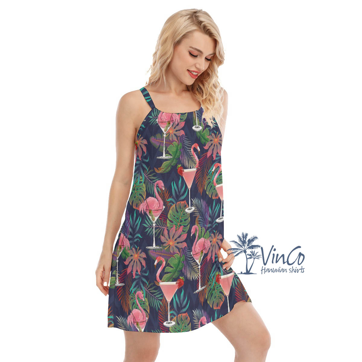 Tropical Pink Flamingo Cocktails Hawaiian Dresses For Women