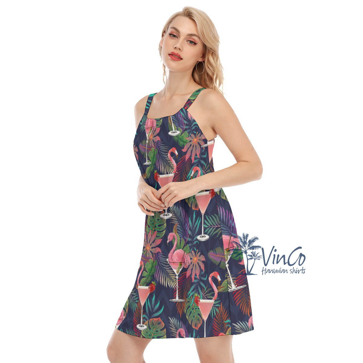 Tropical Pink Flamingo Cocktails Hawaiian Dresses For Women
