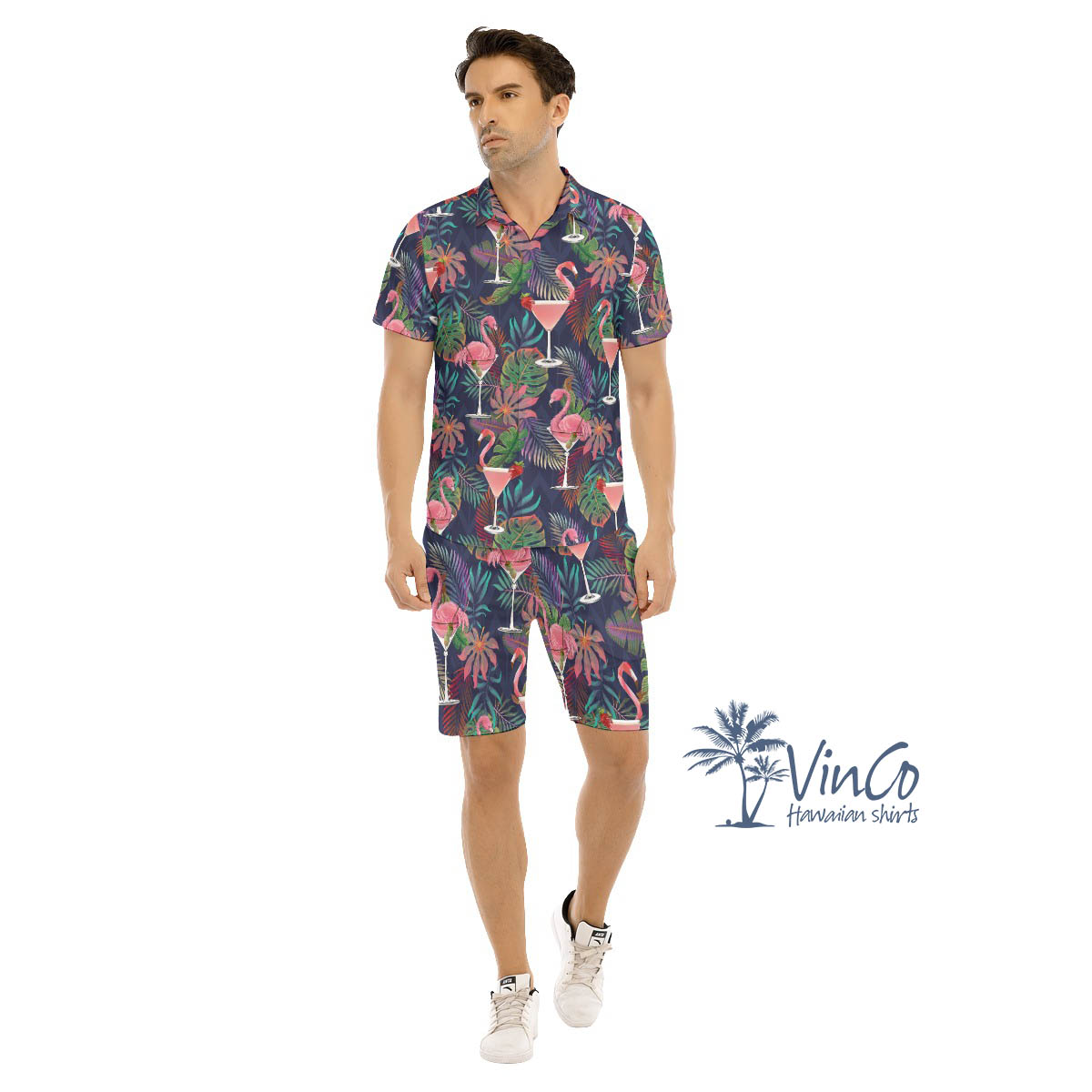 Funny Cocktails Pink Flamingo Hawaiian Shirt And Matching Shorts For Men - variant image 1