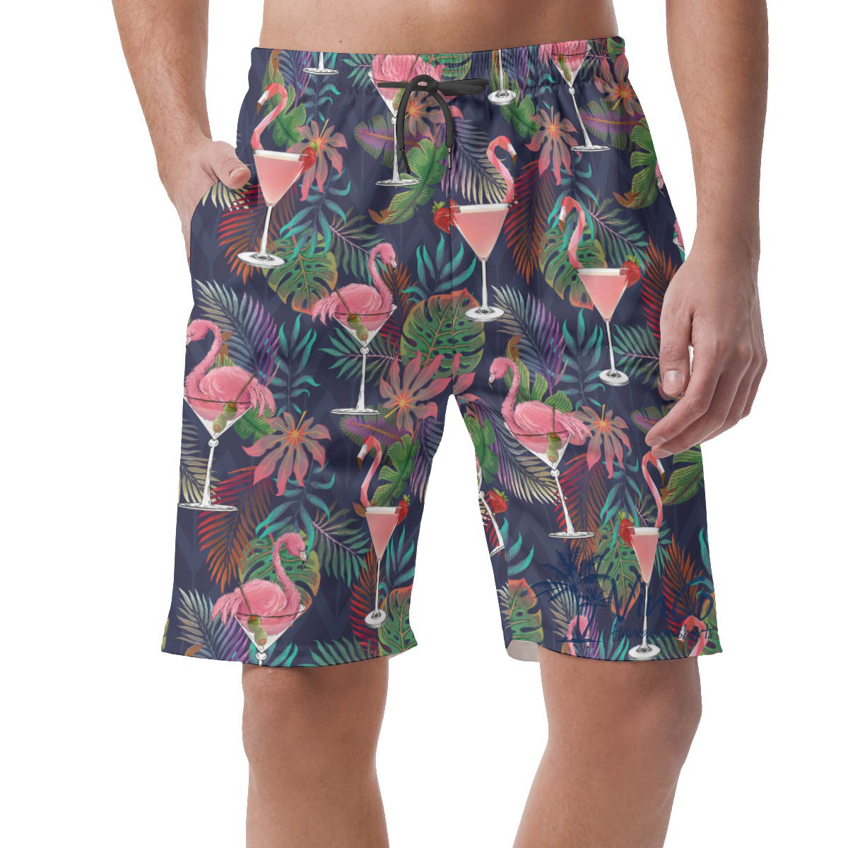 Tropical Pink Flamingo Cocktails Hawaiian Beach Shorts For Men - variant image 1