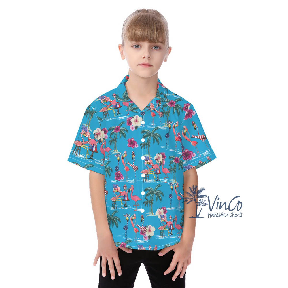 Kid's Flamingo Independence Party Hawaiian Shirt - variant image 1