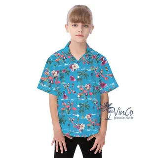 Kid's Flamingo Independence Party Hawaiian Shirt