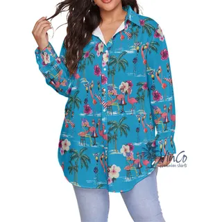 Flamingo Patriotic Oversize Hawaiian Shirt For Women
