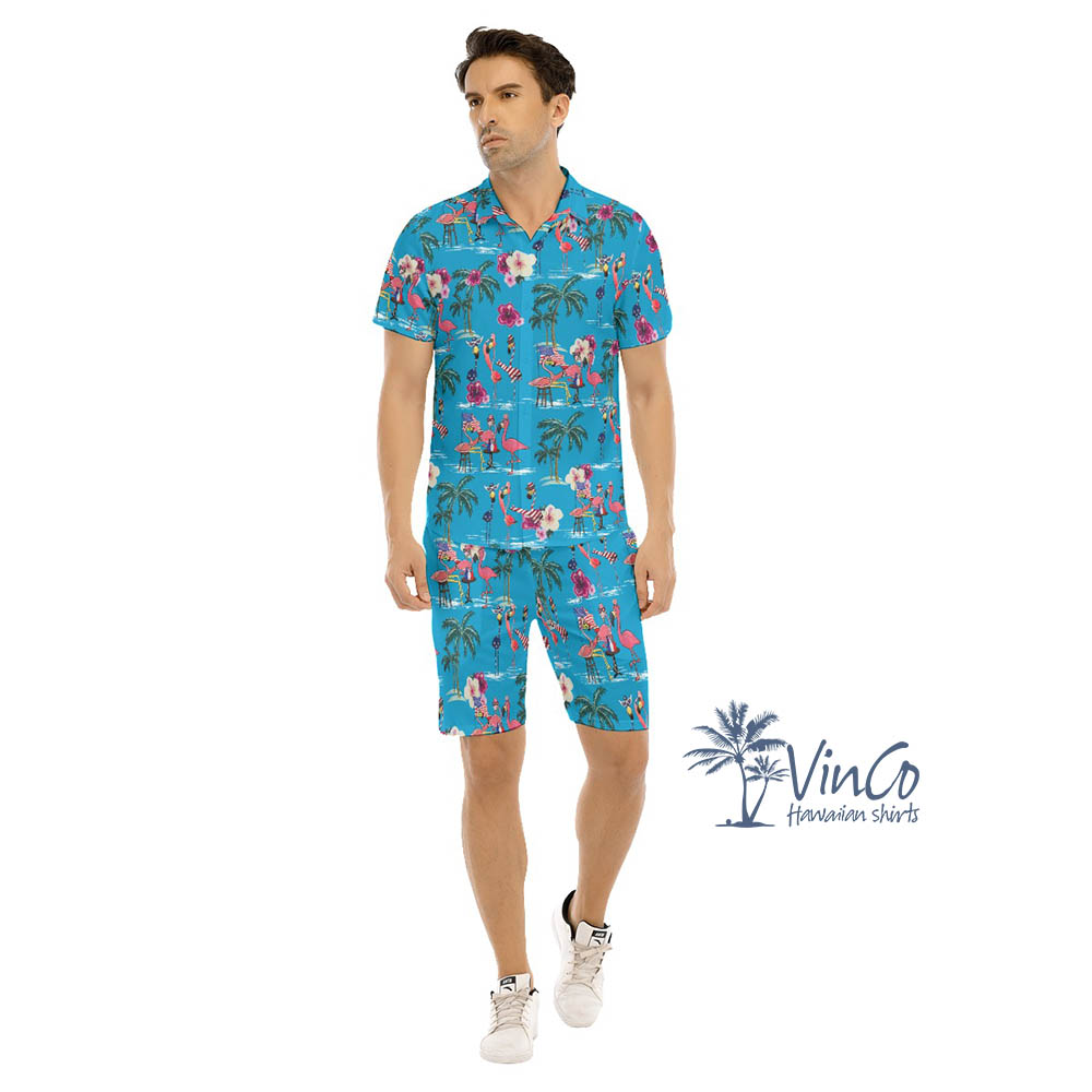 Flamingo Independence Hawaiian Shirt Set For Men - variant image 1