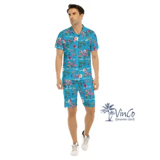 Flamingo Independence Hawaiian Shirt Set For Men
