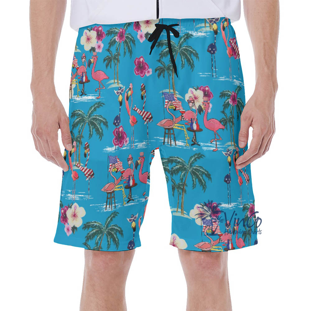 4th Of July Party Flamingo Hawaiian Swim Trunks For Men - variant image 1