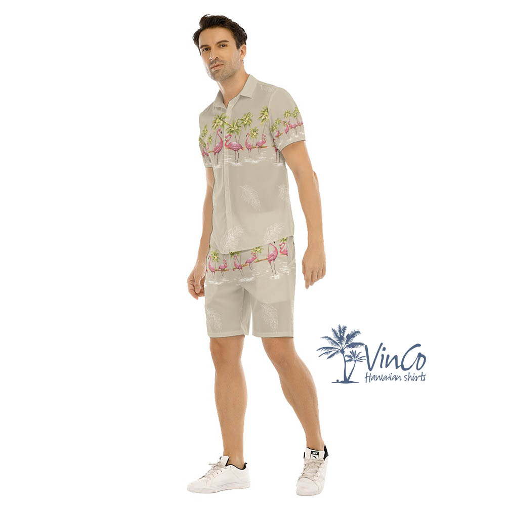 Vintage Flamingo Aloha Outfits Shirt Shorts For Men - variant image 1