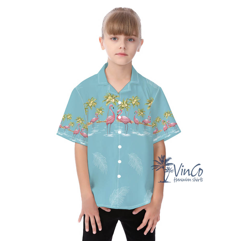 Blue Vintage Flamingo Aloha Shirt For Kids - variant image 1